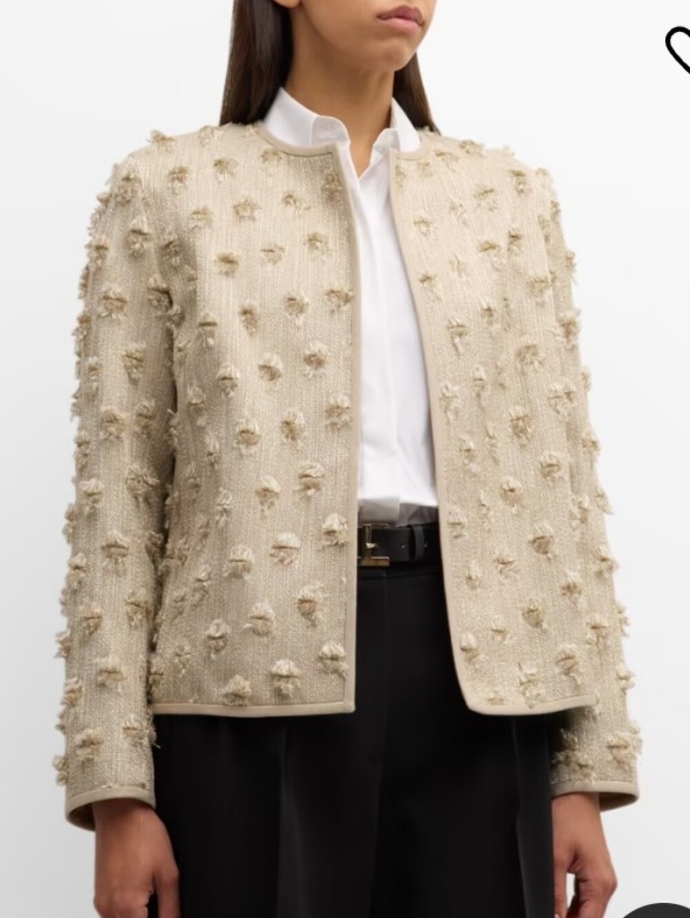 Lafayette 148 Open Front Fr8nge Dot Jacquard Jacket, Blazer Size L